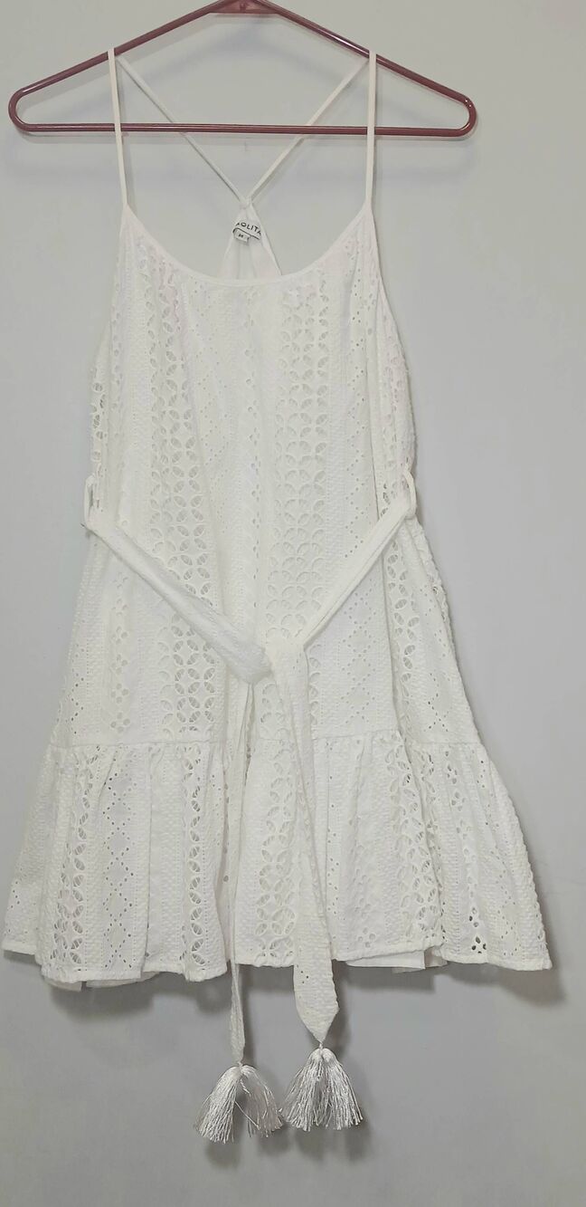 Paolita womens medium white eyelet ruffle mini dress coastal Coquette